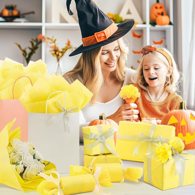 Simetufy Yellow Tissue Paper for Gift Bags, 115 Sheets 14 x 20 Inches Yellow Wrapping Paper, Gift Wrapping Tissue Paper Bulk for Crafts Mother's Day Fall Halloween Wedding Birthday Holiday Party Decor - Image 2